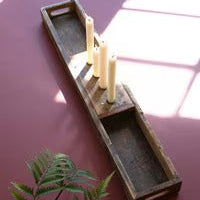Wood Tray + Four Taper Candle Holders