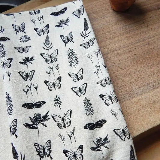 Black Butterflies Handprinted Kitchen Towel
