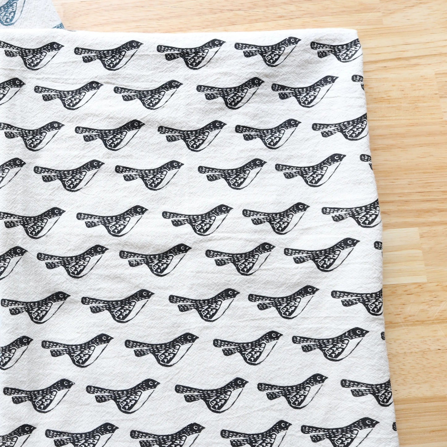 Black Birds Handprinted Kitchen Towel