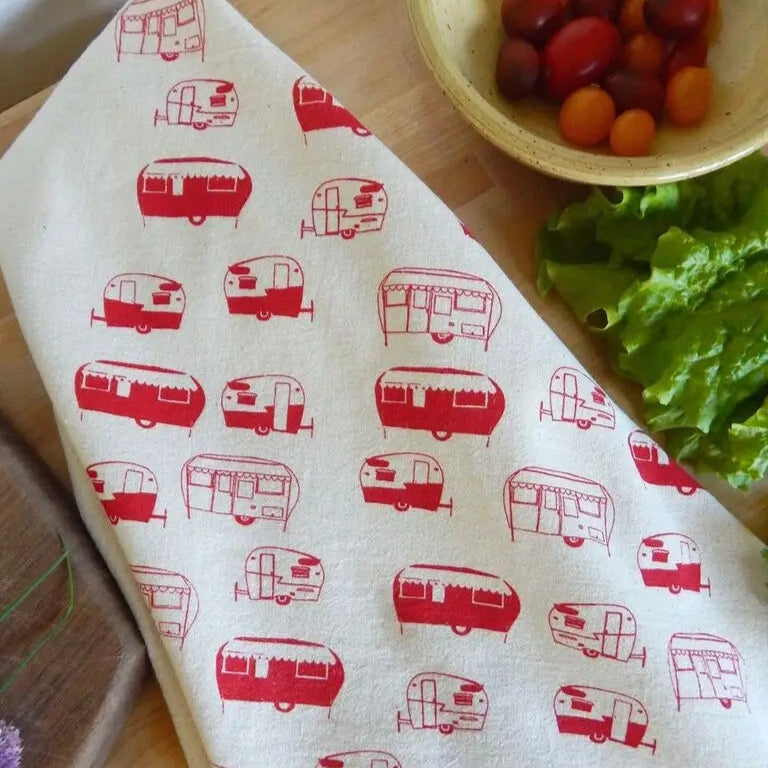 Red RV Handprinted Kitchen Towel