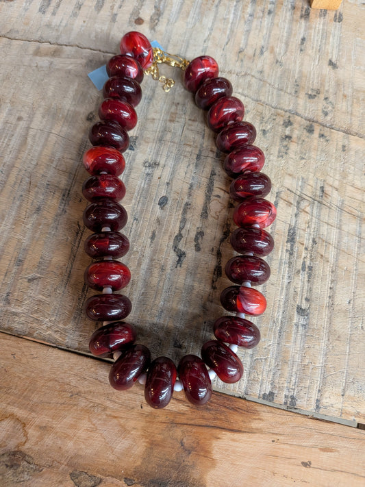 Maroon Chunky Beaded Statement Necklace