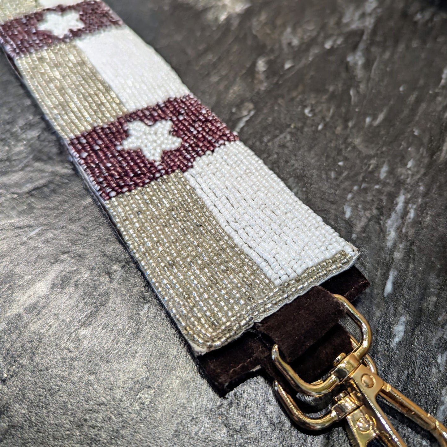 Beaded Maroon Texas Flag Purse Strap - 2"