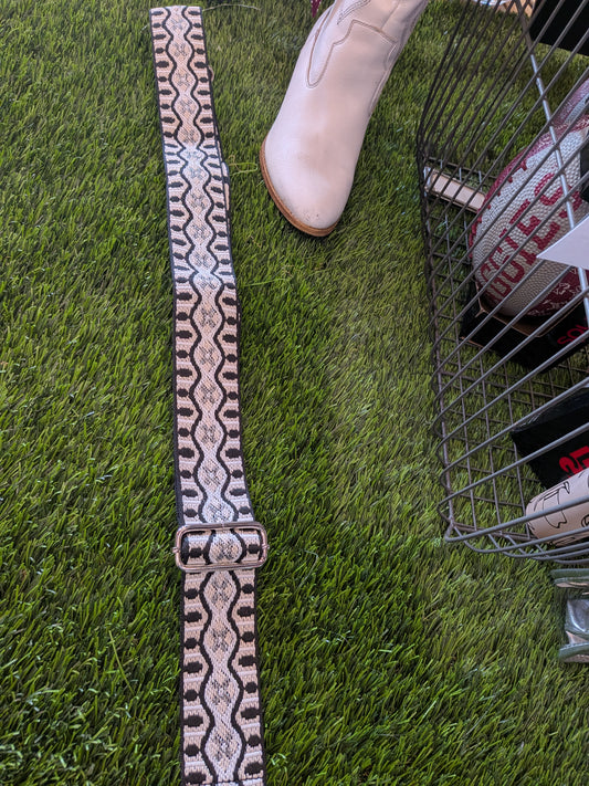 Joy Black + Beige/Khaki Guitar Purse Strap - 1.5"