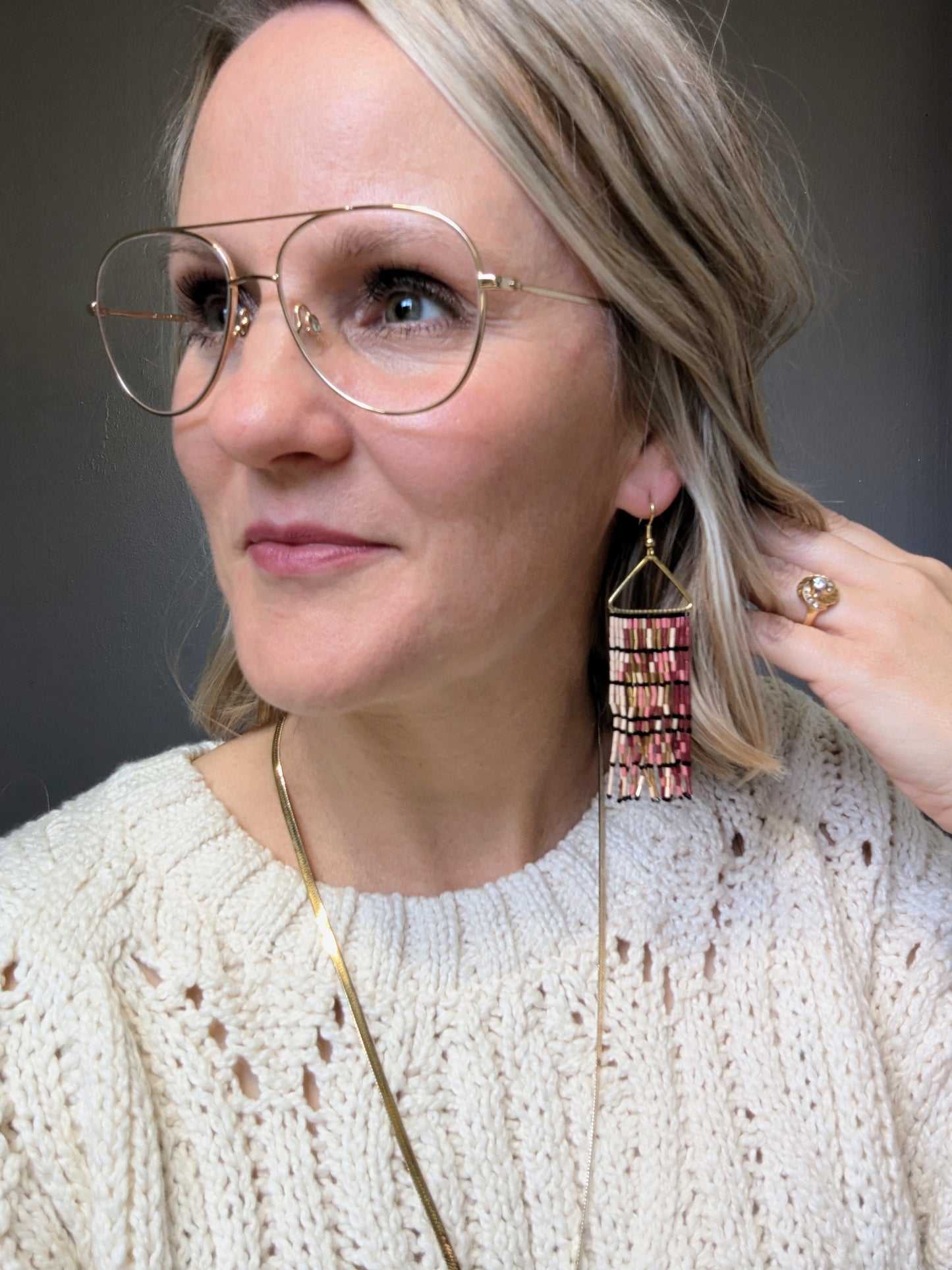 Beaded Fringe Earrings - Luxe Gradient Maroon