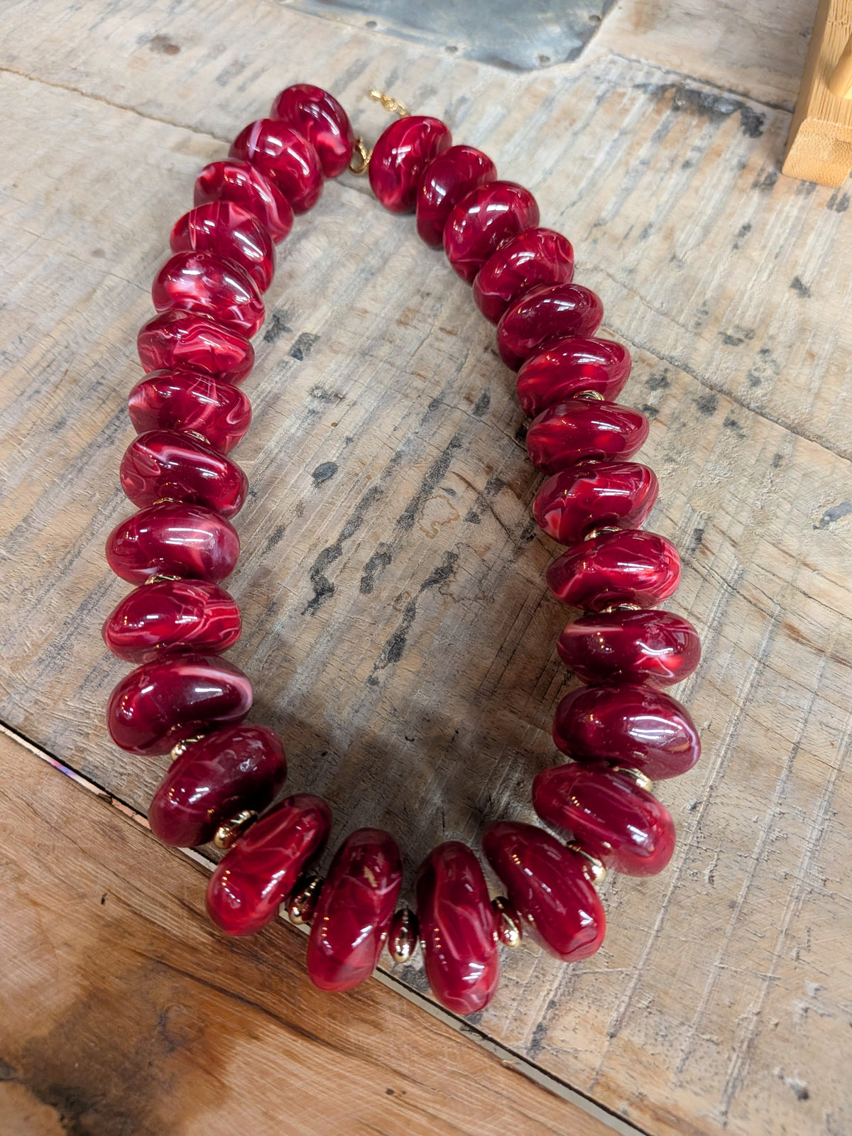 Maroon Chunky Beaded Statement Necklace