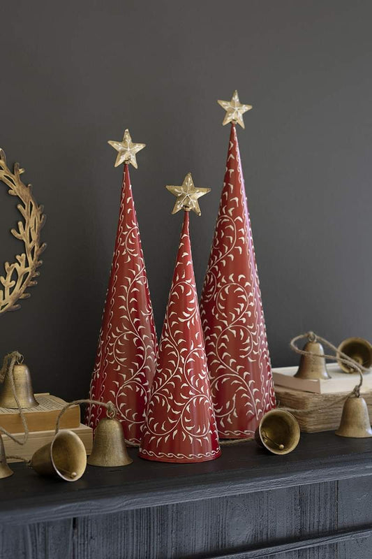 Red + White Metal Christmas Tree Set