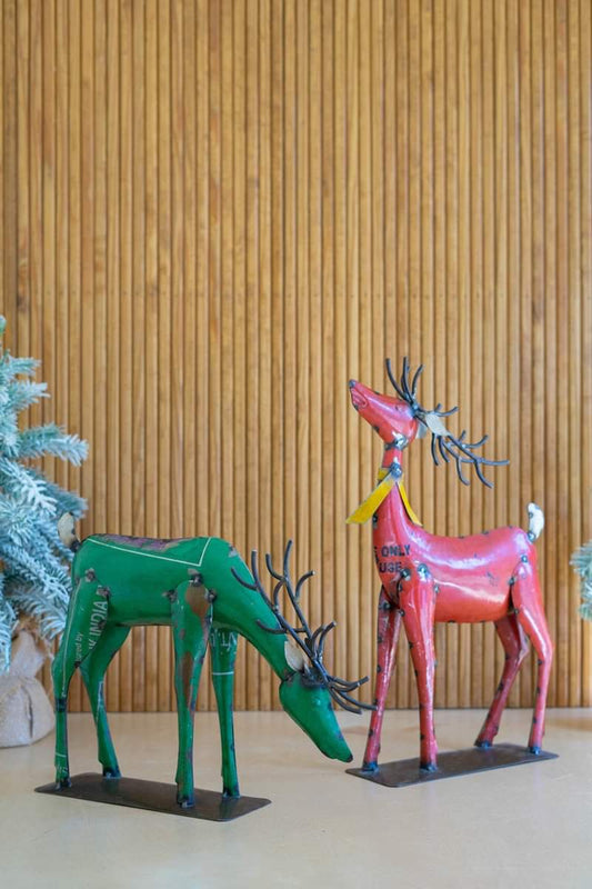 Recycled Metal Reindeer - Red + Green