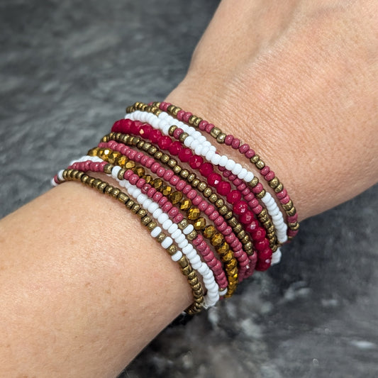 Beaded Bracelet - Maroon Stretch Stack