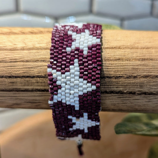 Beaded Bracelet - Maroon + White Stars