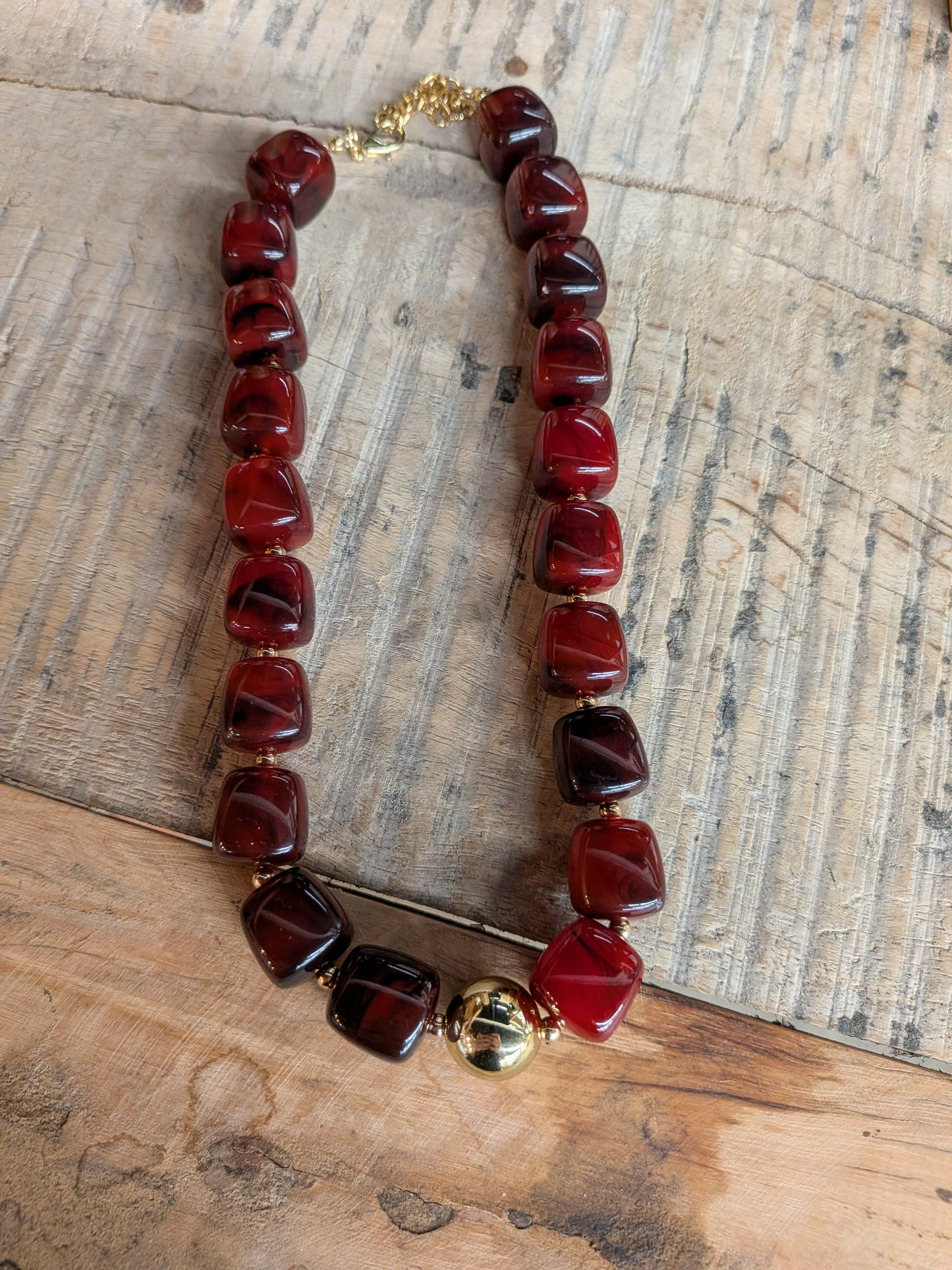 Maroon Chunky Beaded Statement Necklace