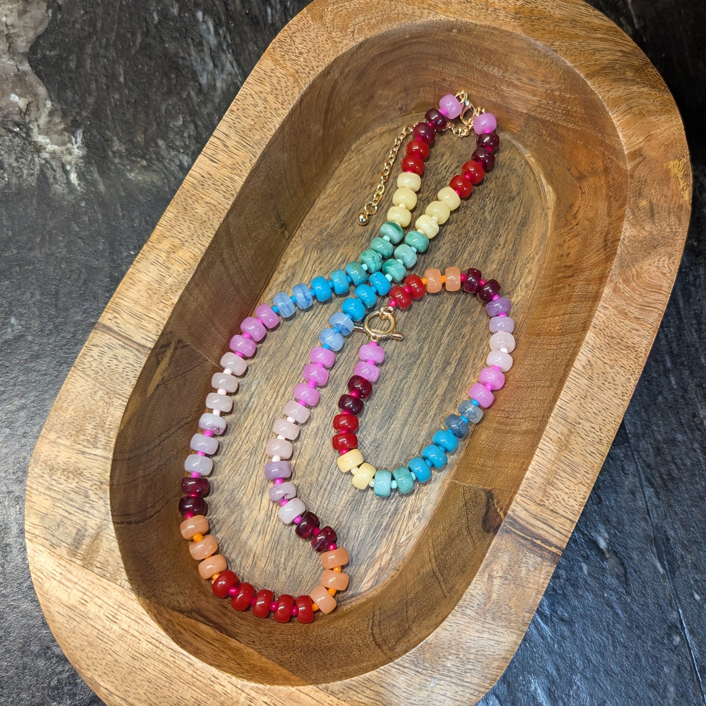 Colorful Resin Gemstone Necklace + Bracelet