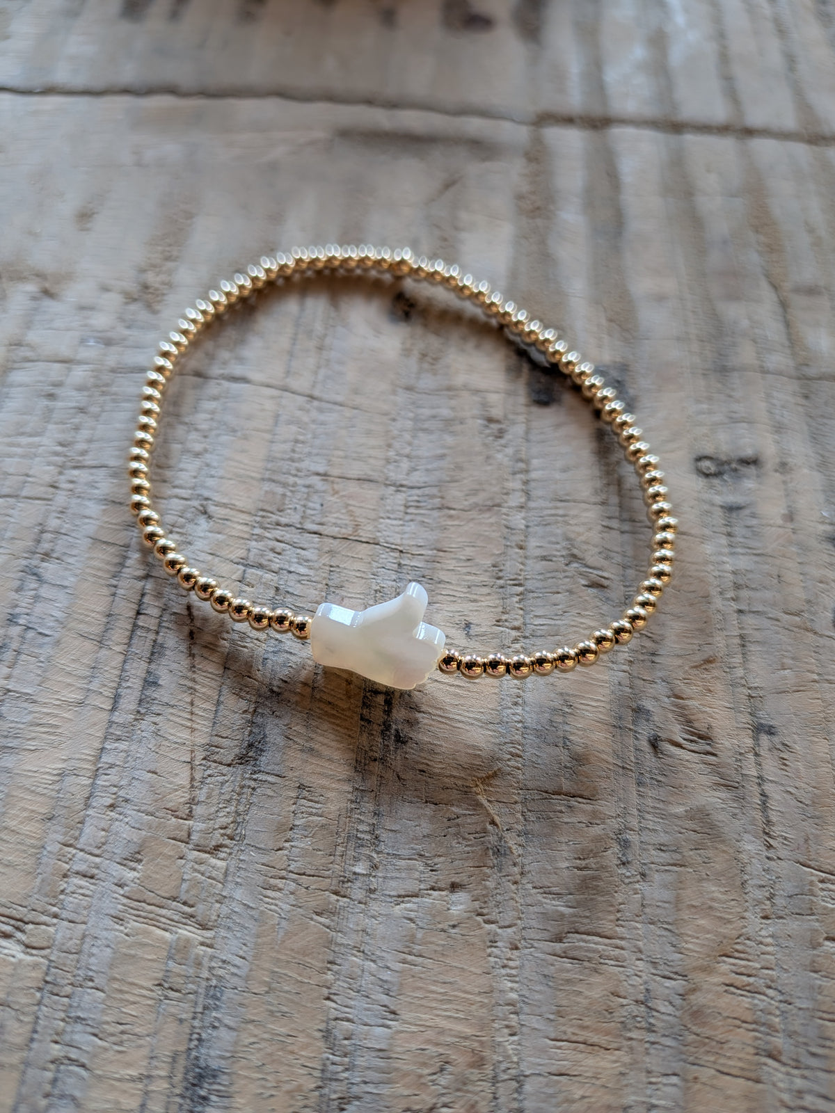 Gig' Em Mother of Pearl Gold Beaded Bracelet