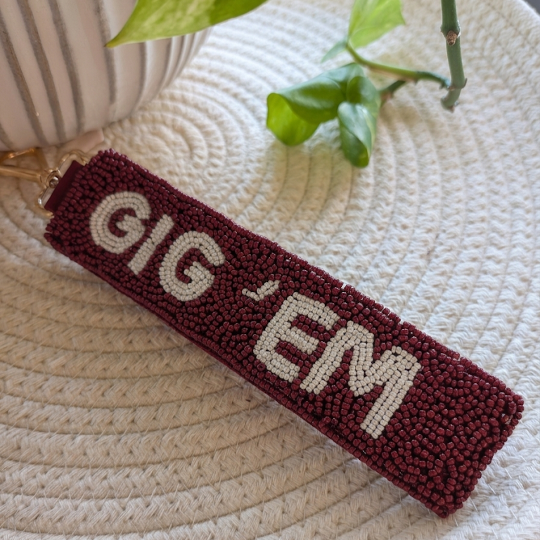 Double-sided Beaded Wristlet - Aggies + Gig'Em