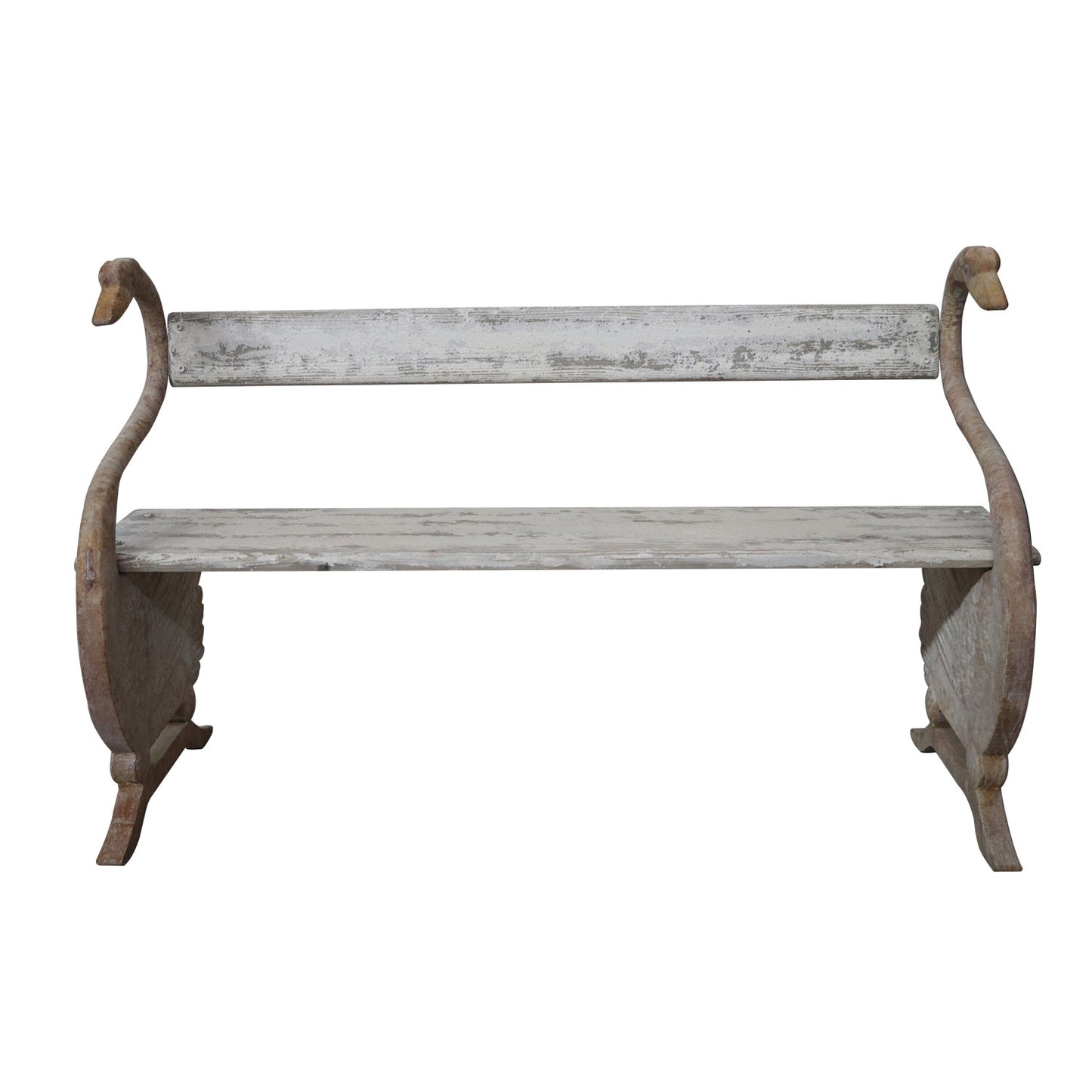 Metal & Pine Wood Vintage Reproduction Bench with Swans, KD